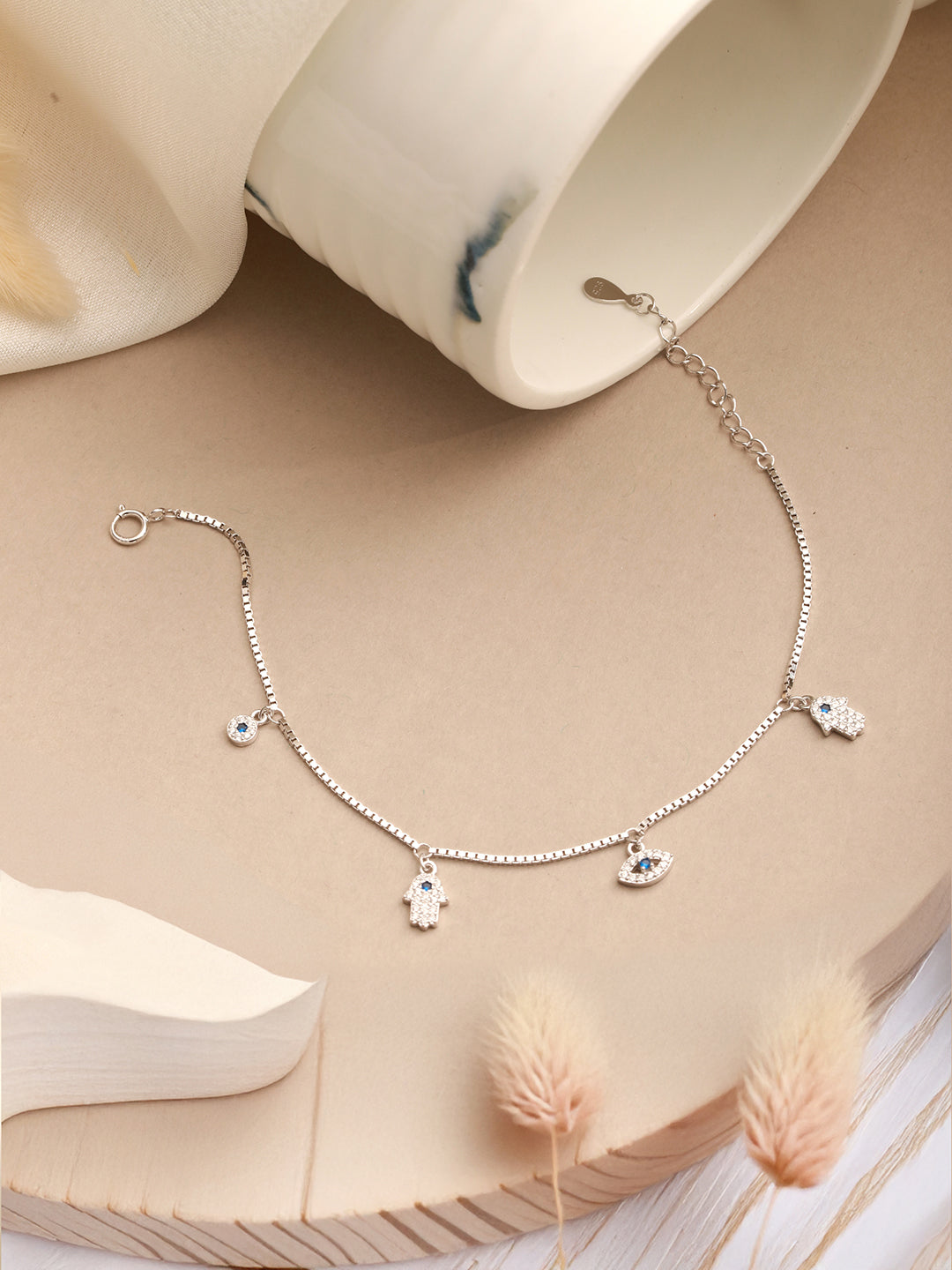 925 Sterling Silver Zircon Studded Evil Eye DailywearWraparound Adjustable Tennis Bracelet